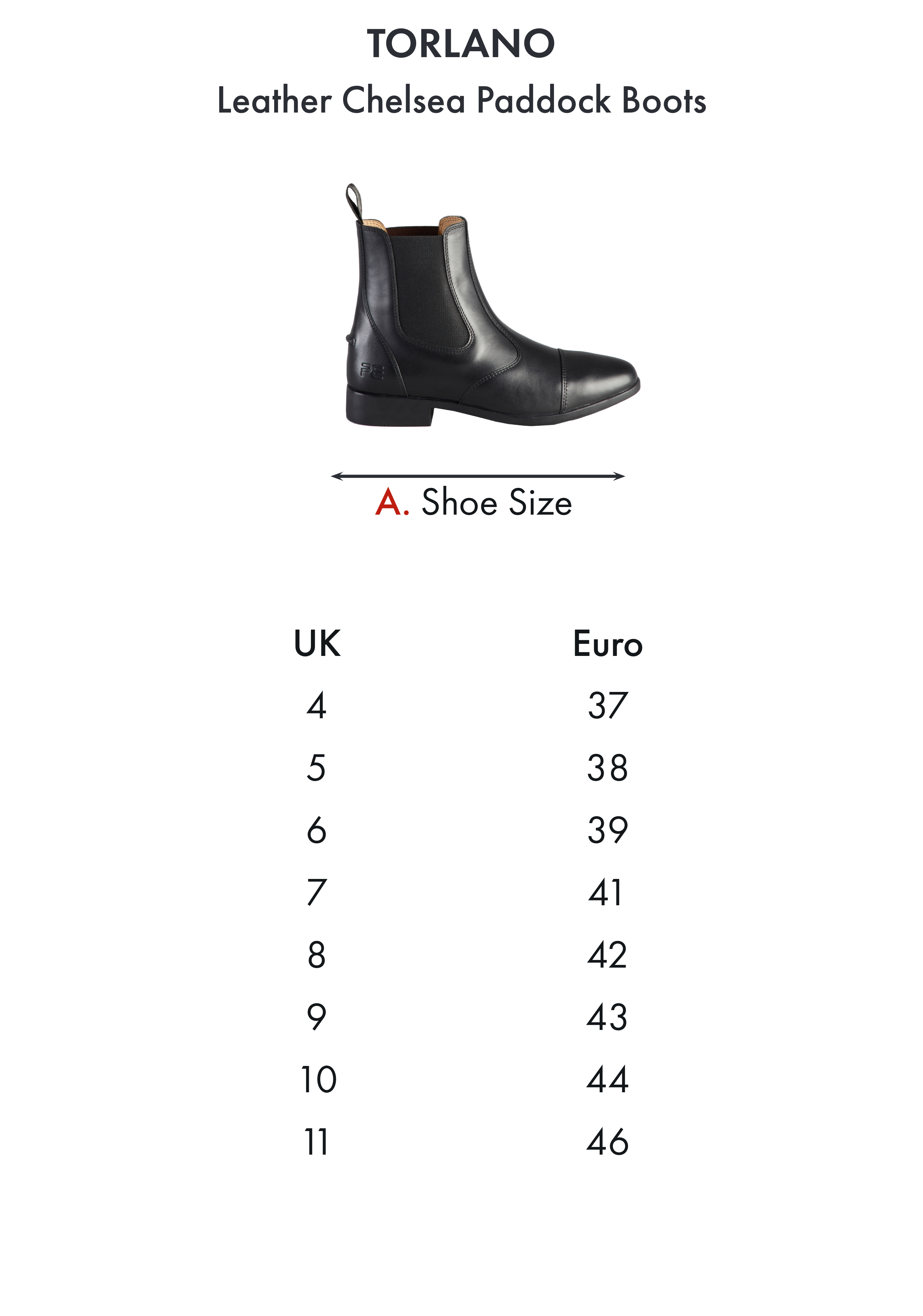 Premier Equine Torlano Leather Chelsea Paddock Boot – Size chart