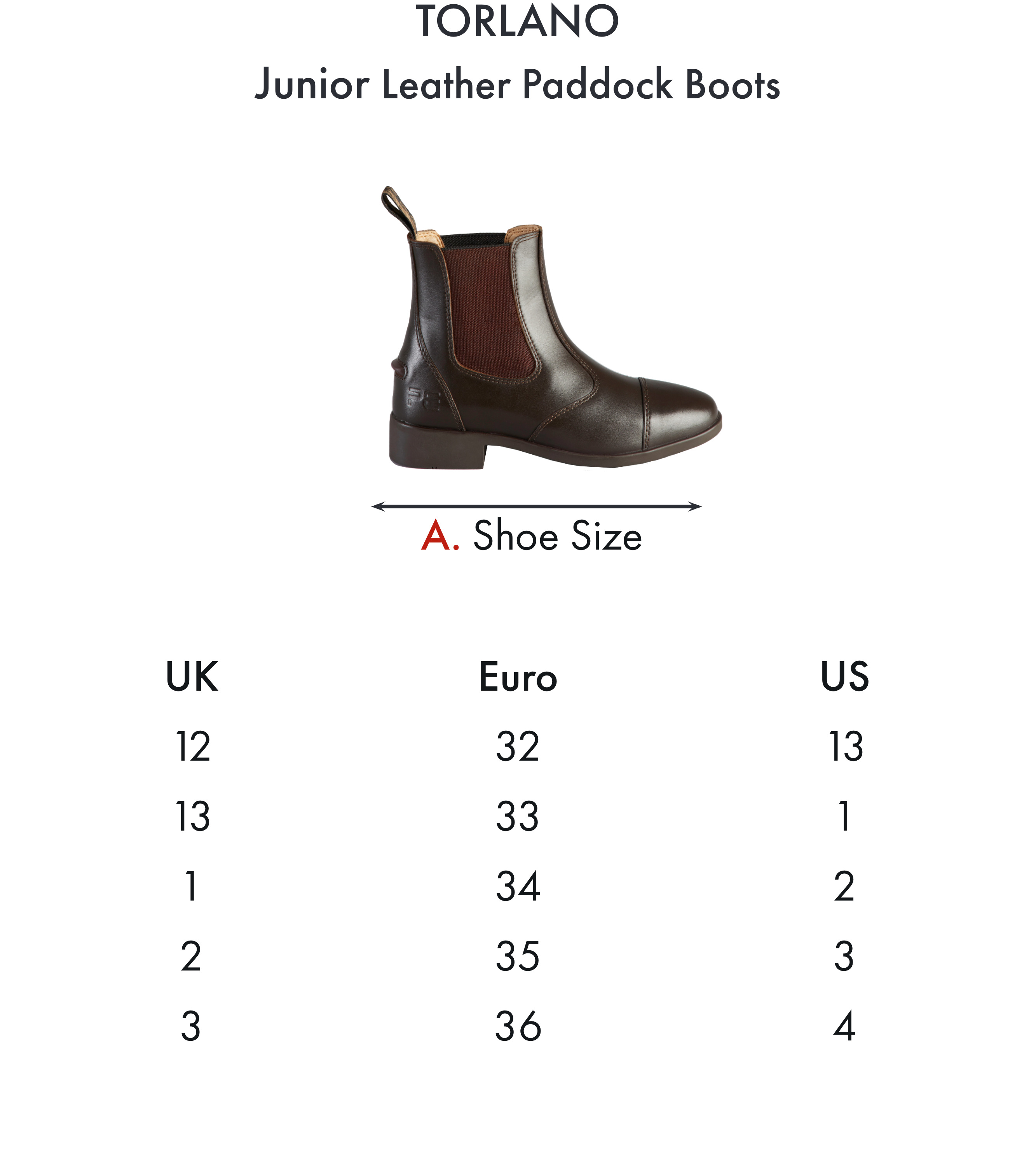 Premier Equine Torlano Junior Leather Chelsea Boot – Size chart