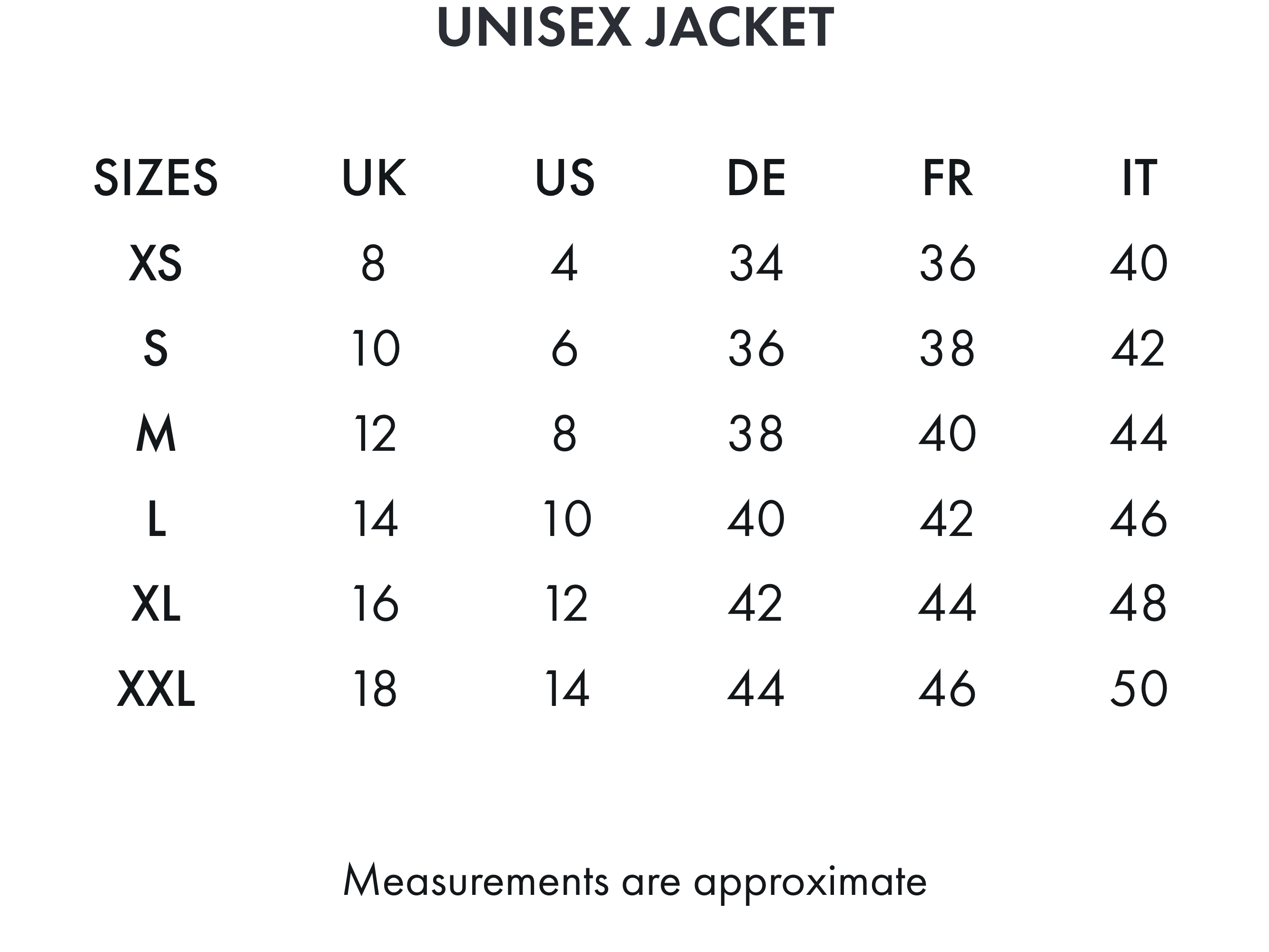 Premier Equine Lumen Reflective Unisex Riding Jacket – Size chart