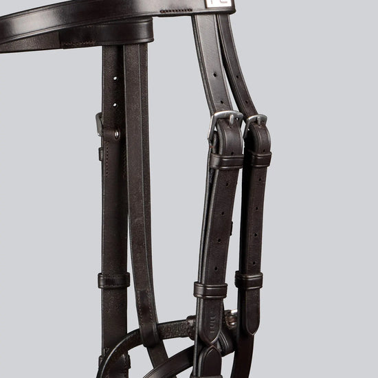 Exercise/Racing Bridle with Grackle Noseband Dark Havana by Premier Equine Int. Ltd. at  Try A Bit