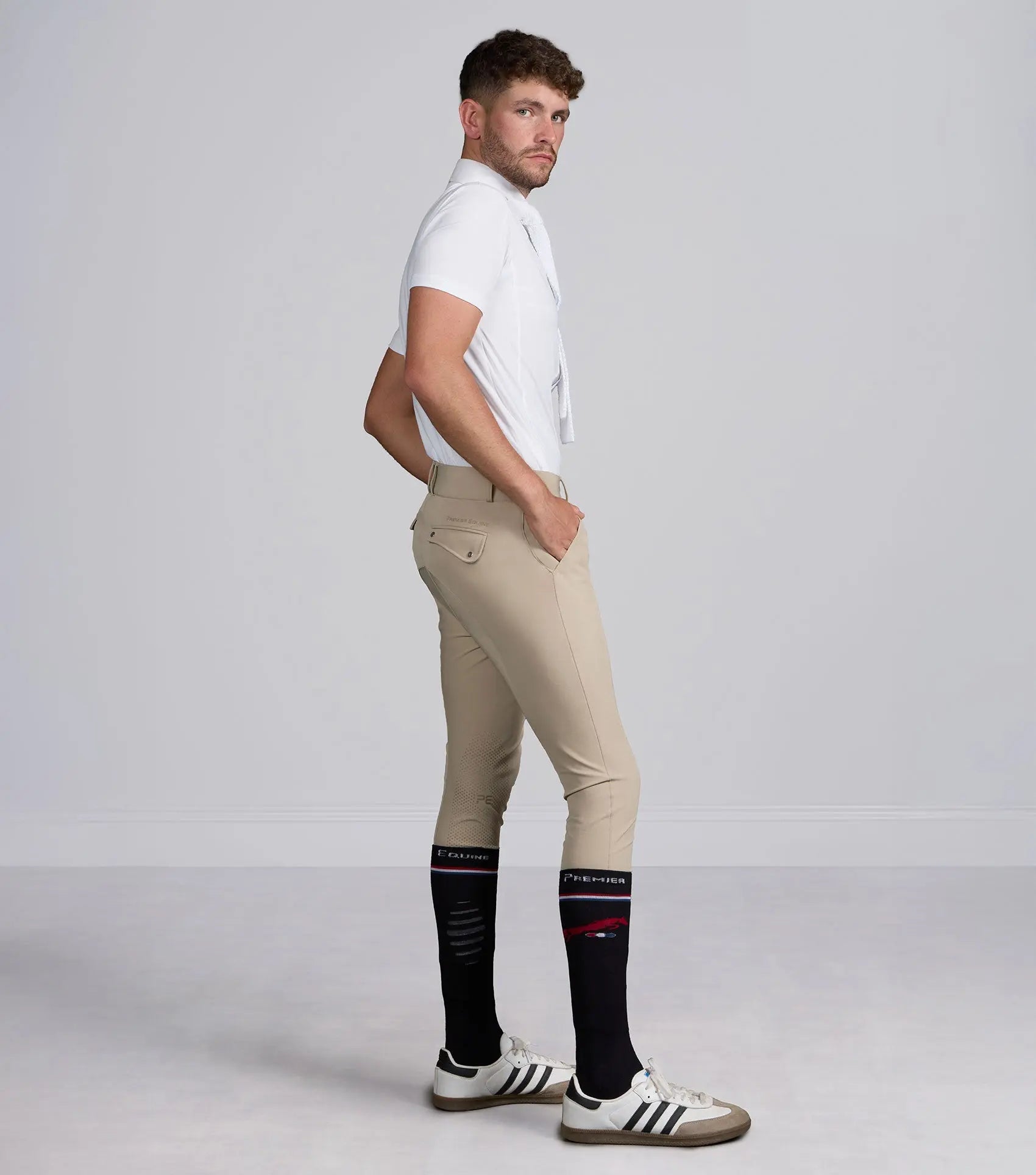 Ludis Men's Gel Knee Riding Breeches Beige by Premier Equine Int. Ltd. at  Try A Bit